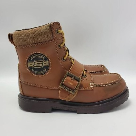 Skechers SKX Kids Adventure Brown Leather Lace Up Boots Size 1.5 - Picture 1 of 11